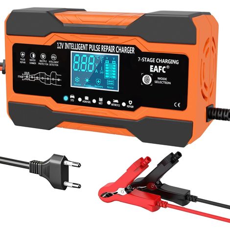 Chargeur de Batterie Voiture 12A 12V, Maintien de Charge Batterie Voiture pour Batterie au Plomb, STD, AGM, Gel, SLA, Moto, Câble 2 m, Commande Tactile, Compensation de Température (1/5)