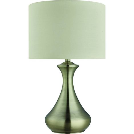 Searchlight Touch - Lampe tactile à 1 lampe de table en laiton antique avec abat-jour crème, E14