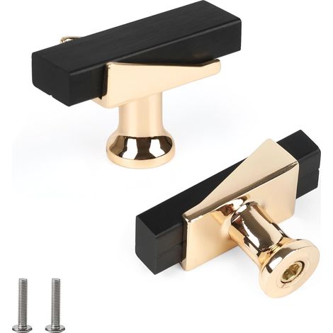 Lntyq 2 pcs Poignées de Meuble Cuisine Noir, Boutons de Porte d'Armoire, pour Bureaux Tiroir Placard, Bouton en T avec Vis, Trou Unique