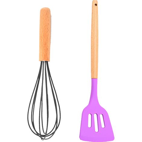 Ustensiles De Cuisine En Silicone - Résistance Haute Température Avec Manche En Bois - Pour Poêles Antiadhésives - Lot De 2 Pièces (1/5)