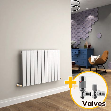 ELEGANT 600 x 836 mm White Horizontal Column Designer Radiator Single Flat Panel Radiator Heater + Chrome Thermostatic Radiator Valves (1/5)