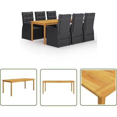 The Living Store Ensemble à manger de jardin 7 pcs Noir - Ensemble Salon De Jardin - Mobilier De Jardin - Table De Jardin - Chaises De Jardin - Acacia Massif (1/5)