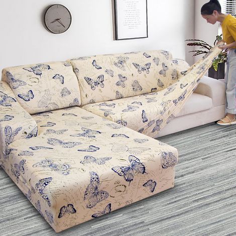 Housse de canapé extensible imprimée papillons avec housse de coussin, protection élastique pour canapé (1/4)