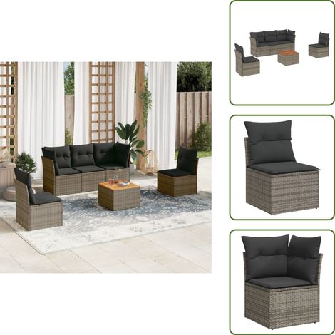 6-tlg. Garten-Sofagarnitur mit Kissen Grau Poly Rattan - Gartenmöbel Set - Esszimmergarnitur Outdoor - Lounge Möbel - Rattan Sofa - Gartenlounge (1/5)
