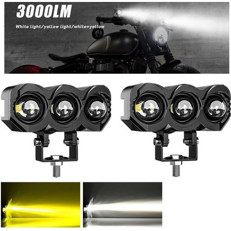 2 Phares Avant Auxiliares LED 12V 24V 30W 3000Lm Projecteur Longue Portée Spot Blanc + Feu Antibrouillard Jaune Moto Voiture 4x4 (1/5)