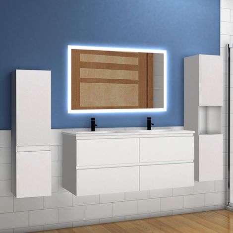Ocean meuble Salle de Bain avec une vasque à suspendre + Combinaison colonne rangement + Un miroir de 100x60 cm