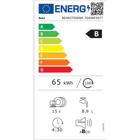 Lave-vaisselle tout intégrable BEKO BDIN37550WP 60 cm 15 couverts 40 dB Classe B (1/2)
