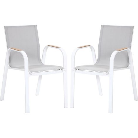 Poltrona da giardino impilabile in alluminio e textilene - Grigio chiaro e bianco - Lotto di 2 - ZEYVA di MYLIA
