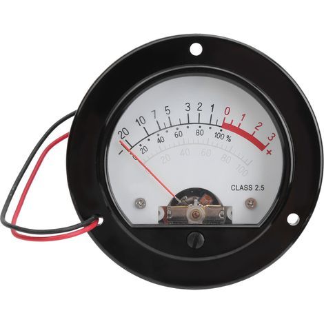 Retro-VU-Meter mit Zeiger und hintergrundbeleuchtetem Drehknopf zur Messung des Audiopegels (1/5)
