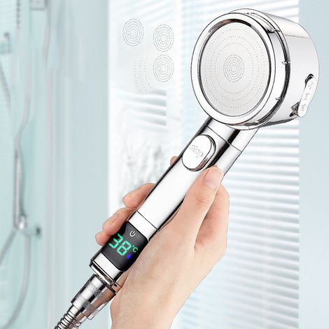 Pomme de douche portable en plastique réglable, pommeau de douche à économie d'eau, pression de pulvérisation (1/5)