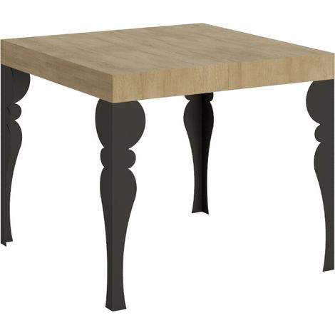 Petite table carrée 90-90cm extensible 10 personnes 90 à 246cm bois naturel et pieds gris foncé Kalane (1/4)