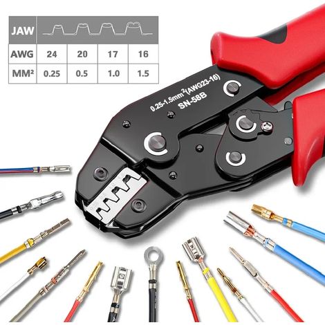 (SN-58B) Jeu de pinces à sertir à cliquet pour connecteurs Dupont JST MOLEX à barillet ouvert, bornes Dupont Molex JST TE et broches EPC PCIE SATA SN-58B (1/5)