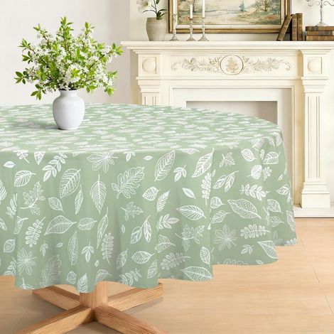 Nappe ronde 180 cm vert sauge feuilles design printemps été facile d'entretien