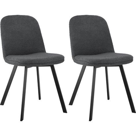 Set di 2 sedie da pranzo in teddy fleece grigio scuro, struttura metallica robusta, HOMVRA (1/5)