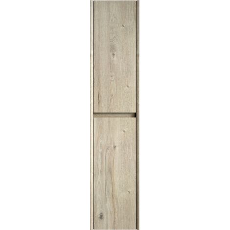 Armario de baño alto de 140 cm en contrachapado multicapa, 2 puertas, estantes, beige MODENUIT (1/5)