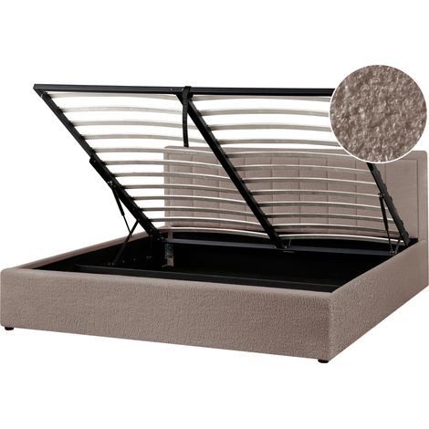 Cama con almacenaje elevable tapizada de bouclé gris pardo 180 x 200 cm Montlaur (1/5)