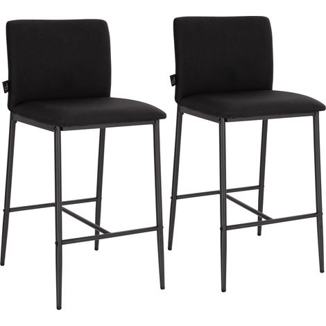 SVITA ERIK 2er Set Barhocker mit Rückenlehne und Fußstütze Leinen-Optik Schwarz (1/5)