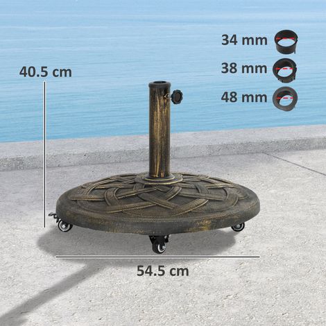 Pied de parasol en béton, support de parasol à roulettes, porte-parasol rond, poids pour parasol, compatible avec les parasols à tube de 34/38/48 mm de diamètre, pour balcon, terrasse, jardin, bronze (1/5)