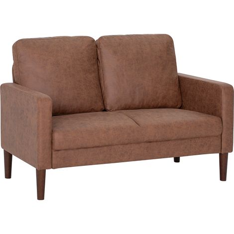 Sofá de 2 plazas tapizado en microfibra con patas y reposabrazos de madera, 130x78x85 cm, marrón (1/5)