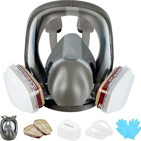 Kit masque peinture anti-poussière réutilisable : 10 filtres, 5 paires gants, bouchons oreilles, pour ponçage, polissage. (1/5)