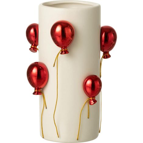 Vase Déco en Céramique "Ballon" 22cm Blanc & Rouge (1/3)