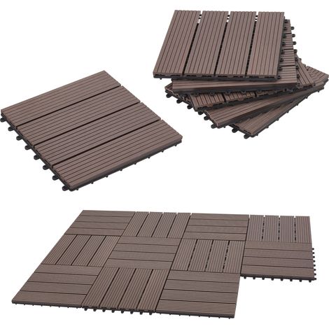 Set de 11 baldosas para terrazas de WPC Schramberg  aprox. a 1m marrón oscuro [en.casa]