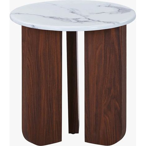 ELODIE - 45 Table d'appoint ronde en marbre composite pieds couleur bois foncé D45 cm (1/5)