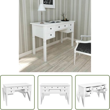Bureau blanc à 5 tiroirs - Bureau Blanc - Bureau Moderne - Meuble De Bureau - Bureau Avec Tiroirs - Mobilier De Chambre (1/6)