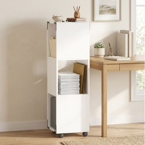 Cassettiera da ufficio mobile 33,5x33,5x111 cm in legno bianco salvaspazio – MEUBLIV (1/5)