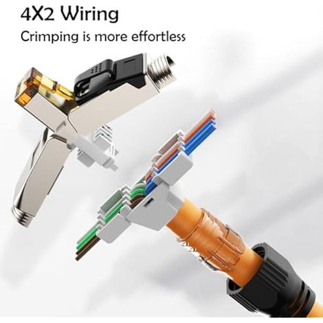 Lot de 2 connecteurs Ethernet RJ45 Cat7 plaqués or sans outil, blindés, pour câbles réseau Cat5/Cat6/Cat6A, compatibles PoE, jusqu'à 30 Gbit/s (1/4)
