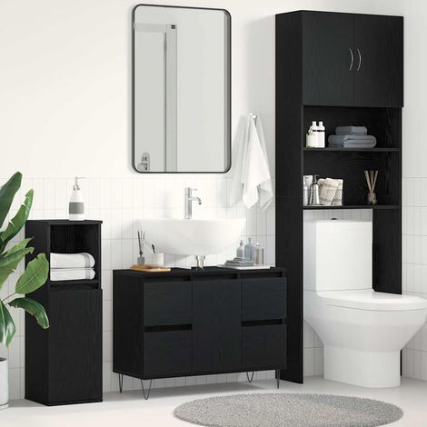 Waschbeckenschrank mit Tür Schwarz Eichen-Optik 80 x 33 x 60 cm