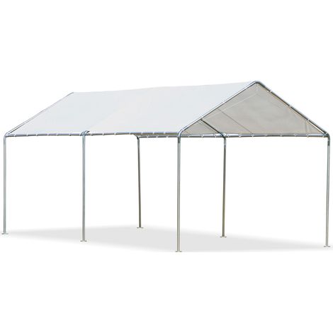 Outsunny 2-Rooms Outdoor Carport Galvanized Steel Frame Tent UV Resistant White (1/5)