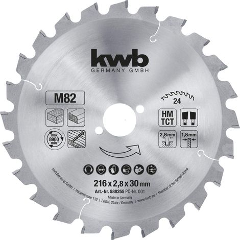 Lame de scie circulaire pour panneaux de particules, lame de scie pour bois/bois dur, 216 x 30 mm, coupes nettes, nombre moyen, 24 dents Z-24 (1/5)