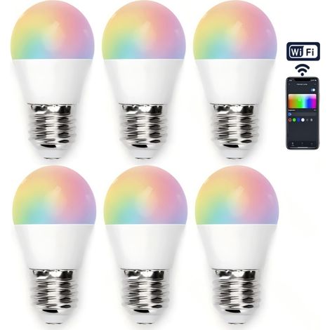 Lot de 6 Ampoules Connectées WiFi G45 E27 5W RGB+CCT, Contrôle Vocal et Application Éclairage Intelligent