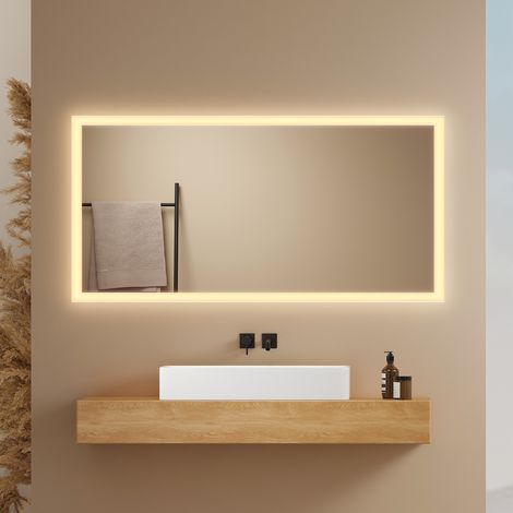 EMKE Rechteckiger Lichtspiegel 60x120cm Warmweißes Puristischer Badezimmerspiegel mit Klassischer Frostkante