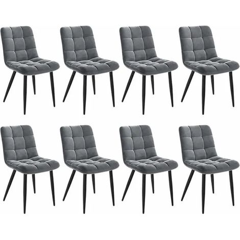 Havenlyhome lot de 8 chaises salle à manger, velours gris foncé, pieds en métal noir, design scandinave, assise rembourrée (1/5)