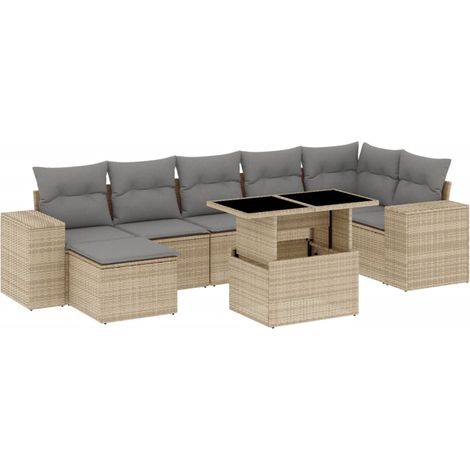Maison Exclusive - Set Divano da Giardino 8 pz con Cuscini Beige in Polyrattan