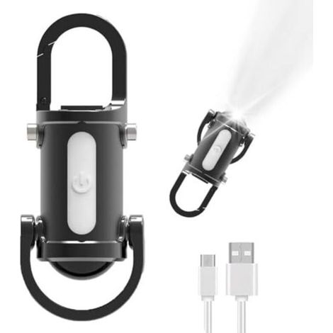 Mini lampe torche, porte-clés LED, mini lampe torche LED rechargeable, porte-clés rechargeable USB, 7 modes d'éclairage, avec batterie externe, idéale pour la randonnée et l'éclairage d'urgence [Class (1/5)