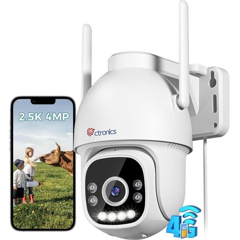 Ctronics Caméra Surveillance 4G LTE 2.5K 4MP - Caméra IP PTZ avec Carte SIM, Détection Humaine, Suivi Auto, Vision Nocturne Couleur 30m, IP66 (1/5)