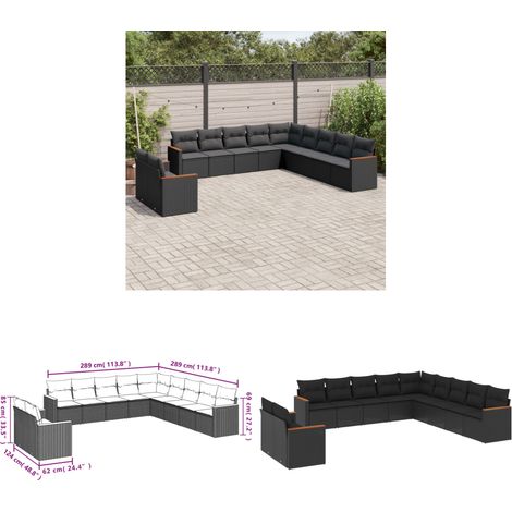 11-tlg. Garten-Sofagarnitur mit Kissen Schwarz Poly Rattan - Gartenmöbel - Outdoor Möbel - Rattan Sofa - Lounge Set - Esstisch - Home & Living (1/3)
