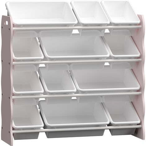 Scaffale dal design senza tempo per soggiorno camera da letto mobile contenitore per bambini con 12 scatole rosa e bianco 030011308