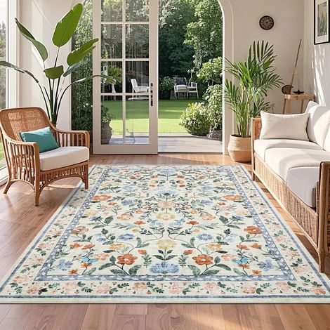 Printed Carpet - Washable - Green, 120x170cm, Imitation Cashmere - for Living Room, Bedroom, Home (1/5)