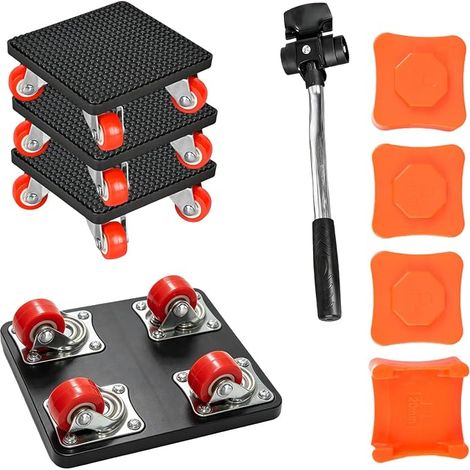 9 Pièces Soulever Meuble Lourd Kit, Kit de Lève-Meuble avec roulettes Pivotantes à 360°, 32 cm et Réglages de Hauteur, Patins pour Déménagement, Canapé, Lit, Réfrigérateur et Sols Lisses (1/5)