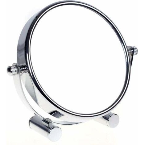 Miroir de Maquillage/Miroir cosmétique, pivotant à 360° - Double Face : Normal et grossissement x10.Miroir sur Pied, Miroir Rasage, Miroir Salle de Bain, chromé-- (1/5)