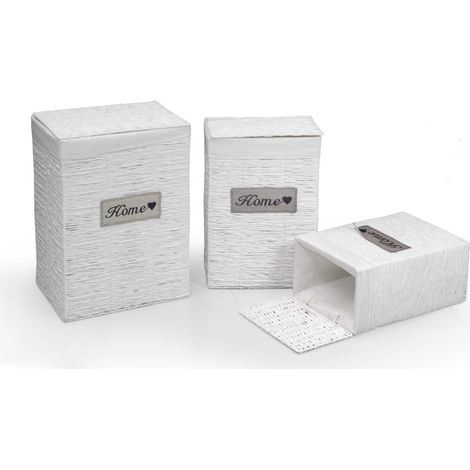 SET DI 3 CESTE PORTABIANCHERIA VIMINI E TESSUTO BIANCO 54/49/44CM DESIGN HOME (1/2)