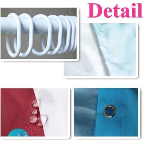 Kit de Tapis de Bain et Rideau de Douche - - Style de Plage - Antidérapant - Polyester - 180x180cm (1/4)