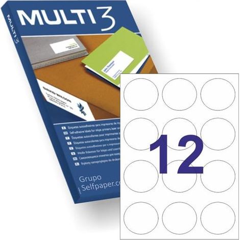 MULTI 3 10489 - Etiquetas adhesivas redondas para impresión, inkjet laser y fotocopiadoras - Medida Ø60 mm, pack de 100 hojas