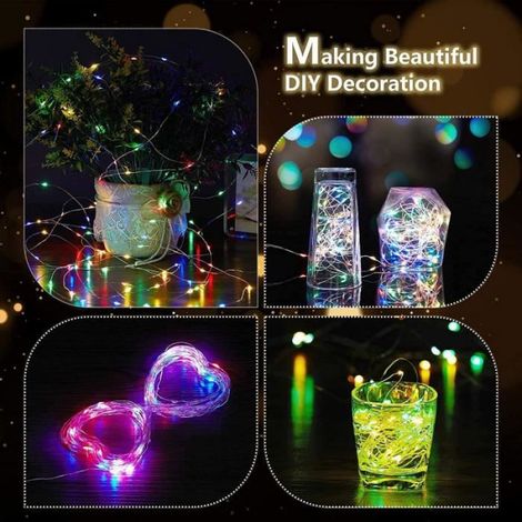 Guirlande lumineuse 5 m 50 LED fil de cuivre pour fête, jardin, Noël, Halloween, mariage, éclairage décoratif (50 LED, multico[1344] (1/4)
