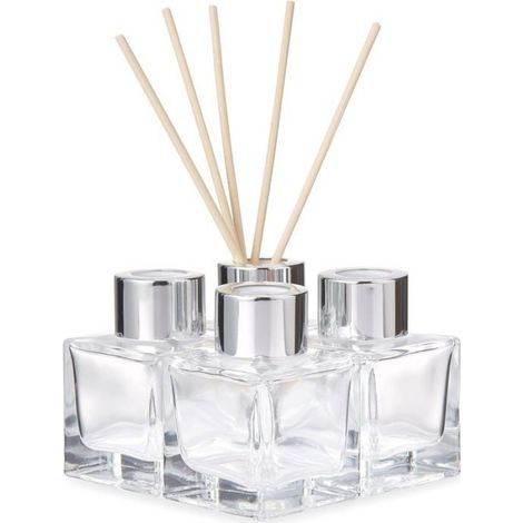 Diffuseur Parfum - Bouteille Vide En Verre 50 Ml - Pour Huiles Essentielles - Chambre Salle De Bain Bureau - Lot De 10 Avec 40 Bâtonnets (1/5)