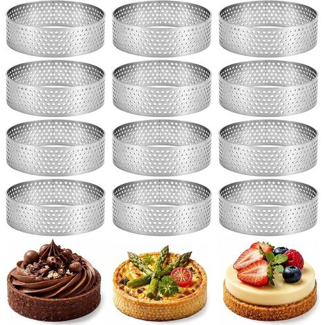 12 Pièces Cercle à Tarte Perforé en Acier Inoxydable 6cm (1/5)